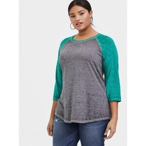 Torrid Women Gray Green Classic Fit Triblend Jersey Raglan Burnout Size 0 / L